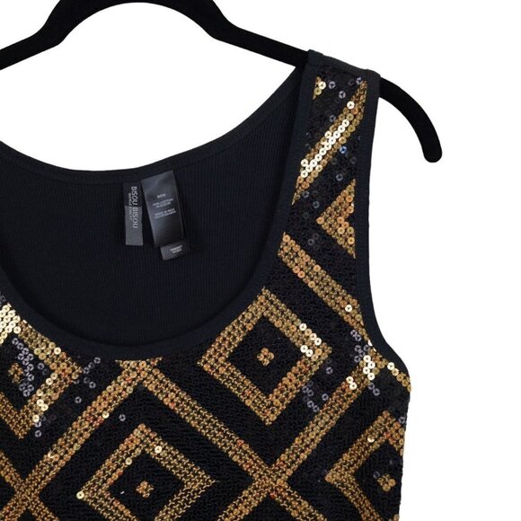 NWT Bisou Bisou Black Gold Sequins Dot Tank Top Sz S‎ - Picture 4 of 8